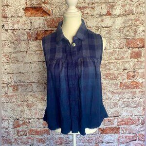 Free People “Hey There Sunrise” Sleeveless Button-Up – Small – Blue Plaid Ombré